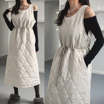 8777 (국내산) 퀼팅 누빔 패딩 롱 원피스 77 민소매 기모 안감 여성 봄 가을 겨울 홈웨어 캐주얼 오피스
