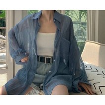 여성용 쉬폰 여름 긴팔 가디건 얇은 자외선 차단 블라우스 하늘비즈 A10 V567V561