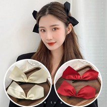 포인트 리본 집게핀 2개1세트 리본집게핀 앞머리핀 포, 아이보리