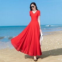 여름 비치 보헤미안 원피스 슬리퍼 롱스커트 맥시 쉬폰 슬림핏-99491
