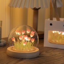 DIY 튤립 야간 조명 장식 LED 수제 재료 패키지 침실 장식 발렌타인 데이 생일 선물, 핑크 완성품 20 꽃 + 선물 가방
