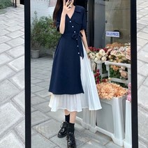 휴양지 해외여행 동남아 원피스새로운 레트로 프랑스 v 넥 드레스