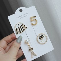 코코 레이디 프렌치 스트라이프 캐주얼 뱃지 코사지 와펜 브로치 세트