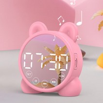 브랜드없음 새로운 블루투스 스피커 시계 스피커 미러 스피커 미니 카드 선물 알람 시계 카드 스피커, 분홍색