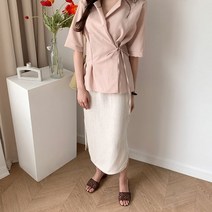 오슈 여름 미니멀 베이직 깔끔한 린넨 양 슬릿 롱스커트