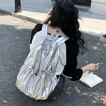[바보사랑] 투론 글로시 나일론 포켓 실버 캐주얼 스트링 백팩[호쉔]