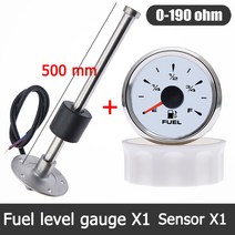 방수 52mm 수위 게이지 + 연료 송신기 유닛 센서 0 190ohm 액체 물 탱크 레벨 표시기 7 색 백라이트, 500mm