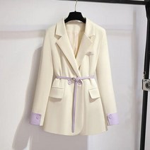 트위드자켓 여성 봄 가을 청 가죽 자켓 정장 노카라 숏 하객룩 이른 패션 보라색