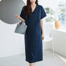 헤링본 여름 롱원피스 반팔 린넨 브이넥 루즈핏 빅사이즈 데일리 홈웨어 휴양지 바캉스룩 HE074