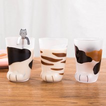 고양이 발바닥 유리컵 300ml 냥이 집사필수템 집사워너비, 젖소 고양이, 1개