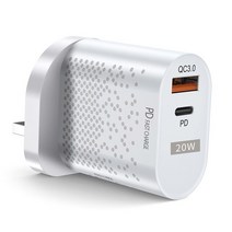 스마트싱스 스마트플러그 2 포트 고속 충전 PD 20W 빠른 3.0 USB 전화 충전기 USB-A Type-C for iPhone 12 11 XS 삼성 전원 어댑터 US/EU/U, [03] White UK
