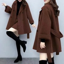 SJW 여성 모직 코트 하프 벨티드 더블버튼 오버핏 무지 아우터 자켓 겨울 빅사이즈