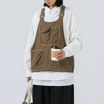 다기능 복고 레트로 다용도 포켓 조끼 루즈핏, 커피