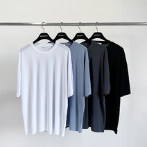 (1+1) -7도 아이스 쿨 반팔 티 오버핏 무지 데일리 캐주얼 남자 여름 티셔츠 옷 코디