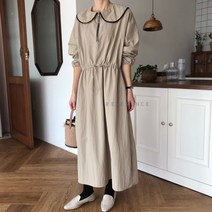 퓨리 여성 긴팔 루즈핏 스트링 아노락 맥시 가을 하객 롱원피스 배색 둥근카라 빅사이즈