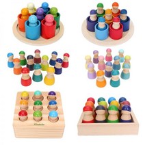 나무 무지개 블록 몬테소리 장난감 나무 블록 페그 인형 브리지 레인보우 스톤 아기 장난, wooden no.1