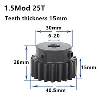 마이터기어 1.5M 25T 26T 고주파 흑색 스퍼 기어 피니언 톱니 너비 15mm 1.5mod 랙 보어 6-20mm, 01 26 Teeth_02 10mm