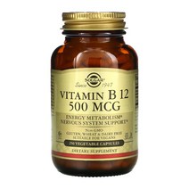 솔가 비타민 B12 500mcg 베지터블 캡슐 글루텐 프리 비건 무설탕, 250정, 1개