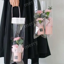 꽃 포장지 꽃한송이 꽃자재 투명 감성 이벤트 재료, 01.라이트핑크작은원형상자10+투명백무광택용지