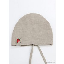 코지 여자 장미 로고 고무줄 뒷스트링 린넨 두건 모자