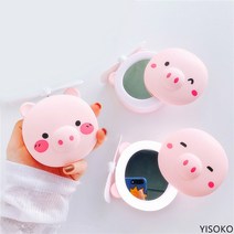 YISOKO 충전식 귀염둥이 돼지 LED화장거울 선풍기 딸려요, 블루곰돌