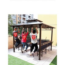 테라스파고라 가제보 야외원두막 조립식 공원 정자, 2.5x2.5m 패널 3개+테이블+ 커튼