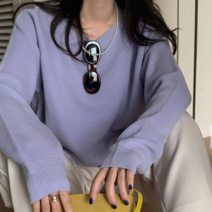 4colors 루즈 데일리 여성 가을 겨울 라운드 긴팔 나그랑 아이보리 라벤더 니트
