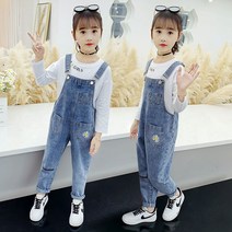 멜빵청바지 동 소매 반팔 봄가을 미드 큰아이 와이드 루즈핏 긴바지 룩 여름옷 4240460832