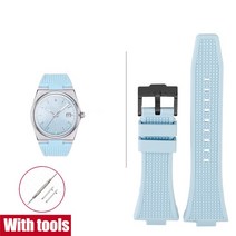 워치스트랩 호환 Tissot PRX Powermatic용 고무 스트랩 스테인리스 스틸 버클 퀵릴리즈 남성용 실리콘 교체 시계 밴드 T137.407/410 12mm, 11.Light blue black - 12mm