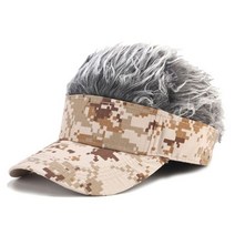 Mens Novelty Sun Visor with Spiked Fake Hair Camouflage Print Adjustable Snapback Wig Baseball Hat H, [01] White