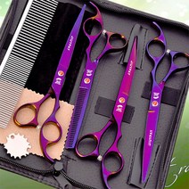 강아지 미용가위세트 애견가위 커브가위 틴닝 숱, 16 레인보우7인치