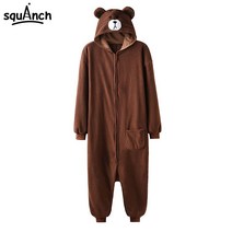 Bear Onesie 여성 남성 키구루미스 동물 파자마 만화 슬리퍼 축제 홈웨어 겨울 따뜻한 정장 지퍼 버튼 오버롤
