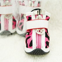 한정판매[도기스쿨]호피무늬 2호 강아지신발 발사이즈 가로3.8cm 세로 5.5cm 실키테리어 말티즈 빠삐용등 비슷한 종, 핑크