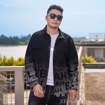 봄 코튼 크롭 숏 데님 포켓 캐주얼 카라 자켓 타이드 플러스 사이즈 남성 의류 블랙 그라데이션 프린트 툴링 재킷 7L