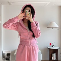 슬림핏 벨벳 벨로아 트레이닝 세트 투피스 집업 팬츠
