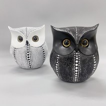 재물운 블랙화이트 부엉이 풍수 빈티지 장식품 현관 거실 카페 장식장 인테리어 소품, 블랙