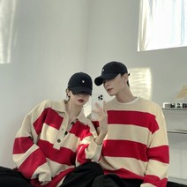 포인트 단가라 니트 (3color) #1320 커플/남여공용/유니섹스/데일리/룩/카라/스트라이프/꾸안꾸