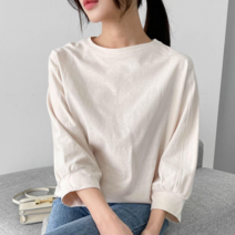 카라샵 7부소매 루즈핏 박스 무지 여성스러운 블라우스 티셔츠