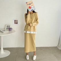 피핀 여성용 레이어드 배색 투피스 상하의 세트 96131
