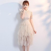 changshengMuyoms-a라인 짧은 빈티지 하이 티 길이 레이스 핑크 신부 들러리 드레스 여성용 신상품 파티 여름 드레스 케이크