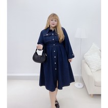 빅사이즈 청자켓 원피스 복고풍 뚱뚱녀 가을 겨울 데님 롱원피스 캐주얼 데이트룩 패션 코디룩