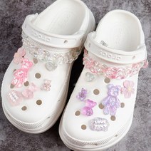 크록 자비츠 장식 악세사리 참 세트Croc Charms 투명 플래시 핑크 베어 액세서리 DIY 어댑터 버클 디자이