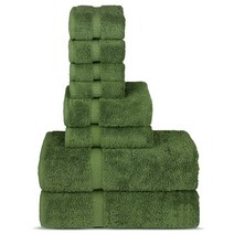 Chakir Turkish Linens 터키산 면 럭셔리 호텔 스파용 목욕 타월 핸드 타월 - 6개 세트 네이비 블루, Set of 8 - Towel Set, Moss
