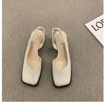 탄성 밴드 플랫 힐 스퀘어 35-40 토 여성용 우아한 신상샌들 패션 얕은 파티