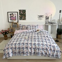 어스 원더 랜드 알로에 면 격자 스트라이프 시리즈 침대 시트 세트 --침대 시트+이불 커버+베개 커버