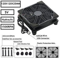 5V USB 라우터 팬 80mm 92mm 120mm 140mm DIY TV 박스 공슬리브 쿨러 및 보호 네트 데스크탑 냉각, 12025 Hydraulic