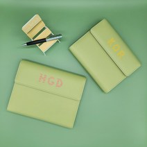 이니셜스 주얼리 일러스트 다이어리 / 이니셜 로고 각인 가죽 플래너 2024 먼슬리, PASTEL 도어_그린/그레이