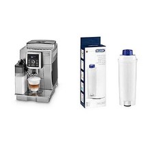 DeLonghi ECAM 23.466.S 우유 시스템이 있는 커피 머신 대형 1.8리터 물 탱크 은색 및 정품 정수 필터 DLSC002 - DeLonghi 커피 머신용 액세서리 흰색, 정수 필터와 번들