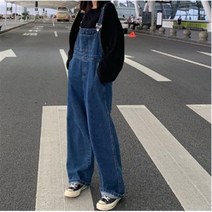 오버롤 데님 청 와이드 통 멜빵바지 2종