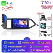 기아 모닝 Srnubi 안드로이드 2011-2016 멀티미디어 플레이어 2din 카플레이 GPS지도 헤드 유닛 내비게이션 네비게이션 매립 매립형 모니터, t10-2 팬 카메라